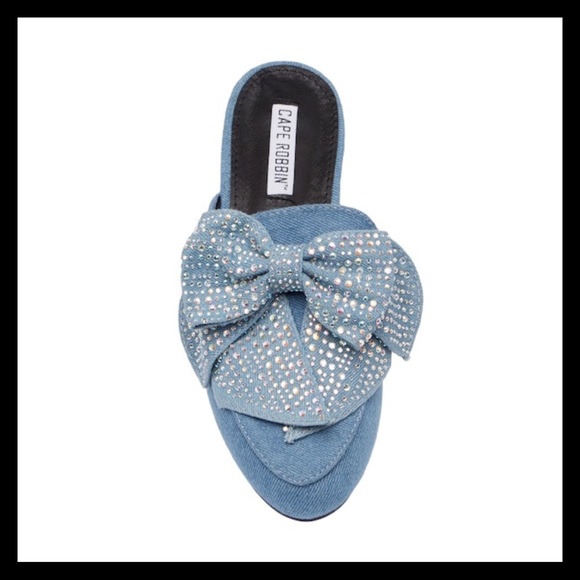Cape Robbin Adel Denim Bow Mules Shoes - Picture 2 of 5